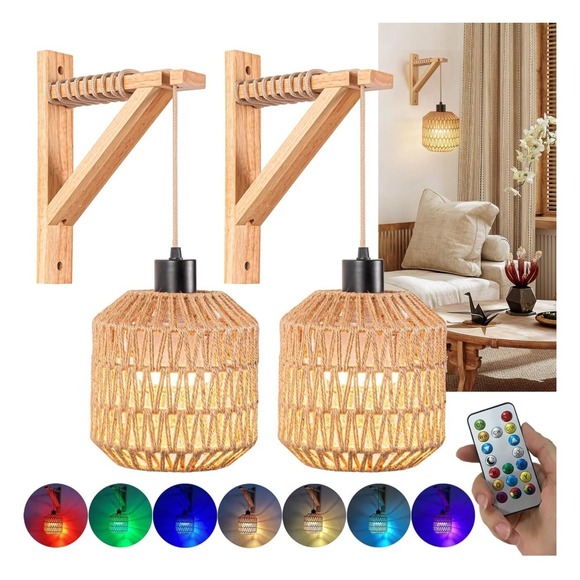 2‎ packWireless Rechargeable Wall Lights 50 Hr Battery RGB Light